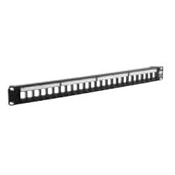 HUBBELL PREMISE WIRING HPJ24 Multimedia Jack Panel, Flat, Straight, Unloaded, 24-Port, 1RU, 19 Width x 1.75 Height