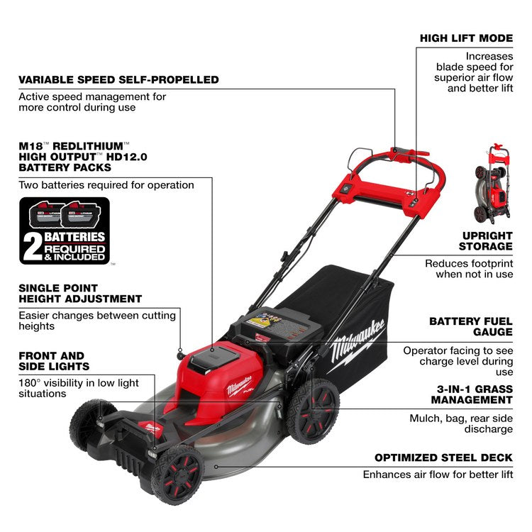 Milwaukee Tool 2823-22HD 21 Self-Propelled Dual Battery Mower Kit