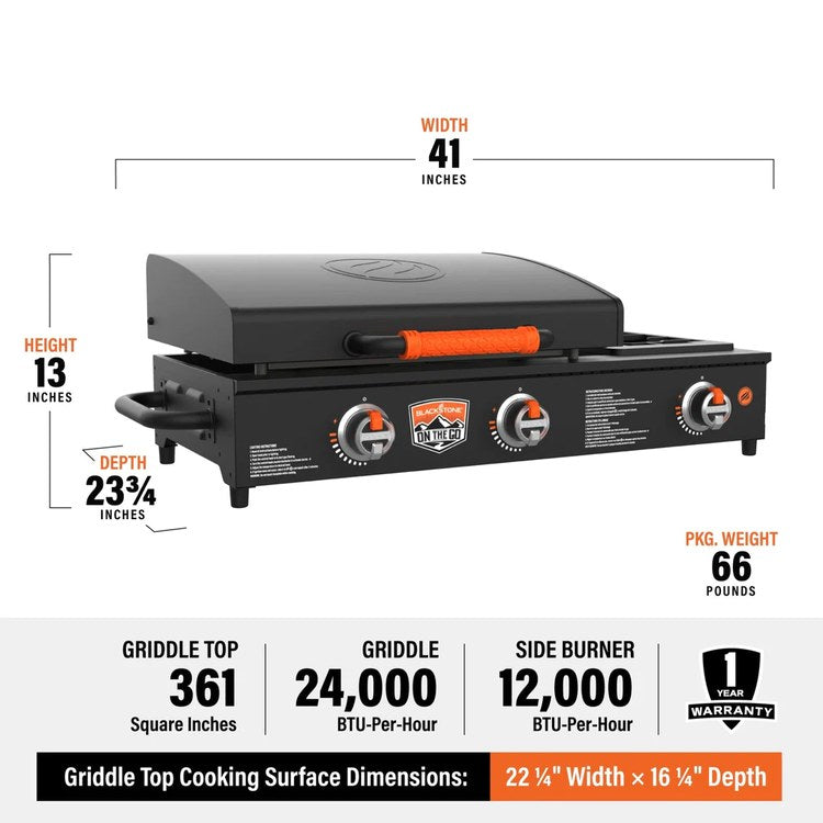 Blackstone 1860 Gas Griddle On the Go with 2 Burners and Side Burner 22 Inch