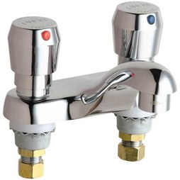 Chicago Faucet 802-V665CP Lavatory Faucet 4 Inch Spread 2 Vandal Resistant Metering ADA Polished Chrome