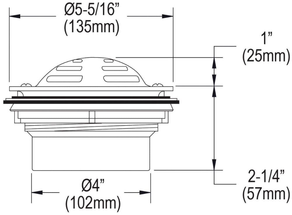 Elkay LK43 Drain Fitting 5-1/2 Stainless Steel Dome / Flat Grid Strainer