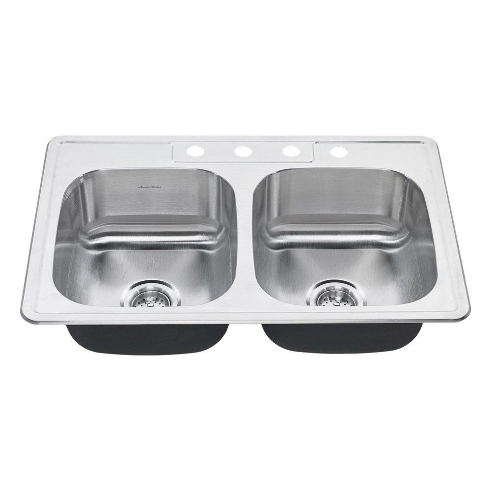 American Standard 22DB.6332284S.075 Colony® 33 x 22 Stainless Steel 4-Hole Top Mount Double-Bowl Kitchen Sink