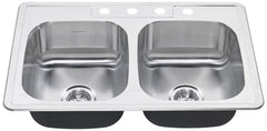 American Standard 22DB.6332284S.075 Colony® 33 x 22 Stainless Steel 4-Hole Top Mount Double-Bowl Kitchen Sink