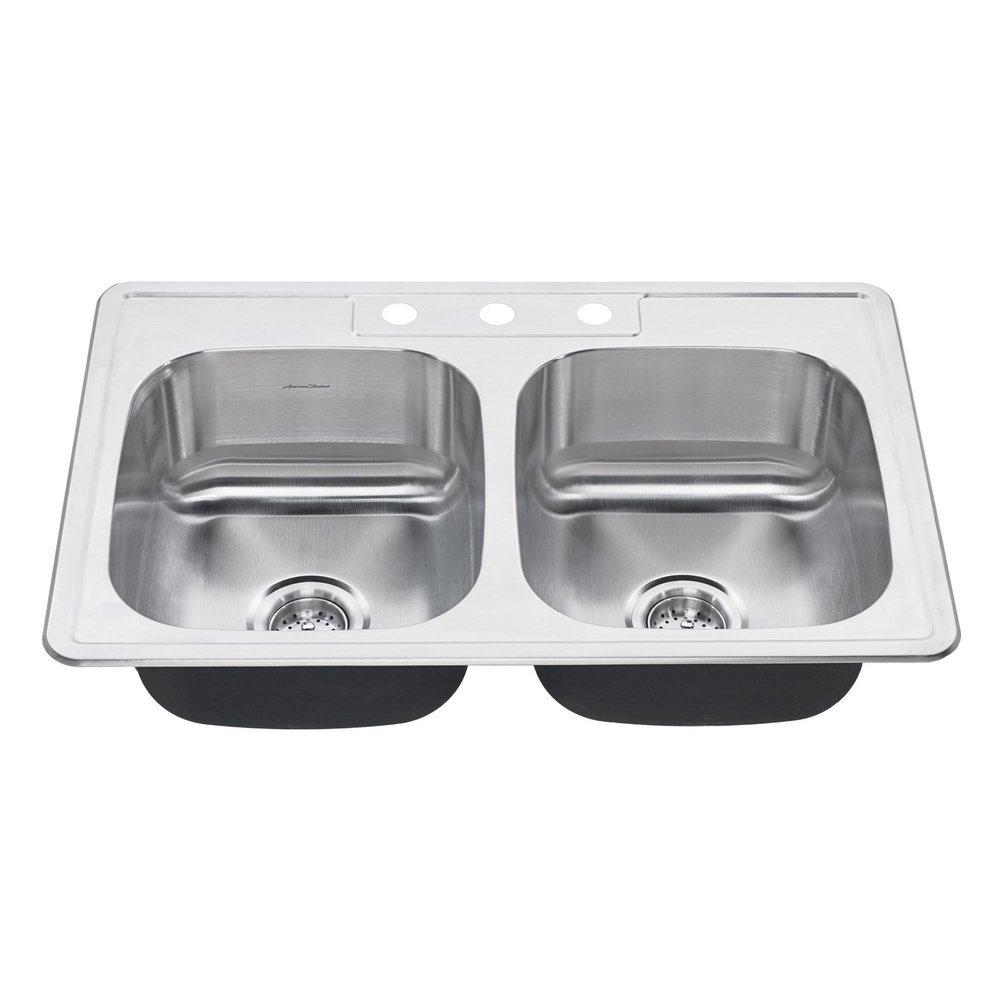 American Standard 20DB.8332283S.075 Colony® 32-15/16 x 21-15/16 in. 3 Hole Stainless Steel Double Bowl Drop-in Kitchen Sink