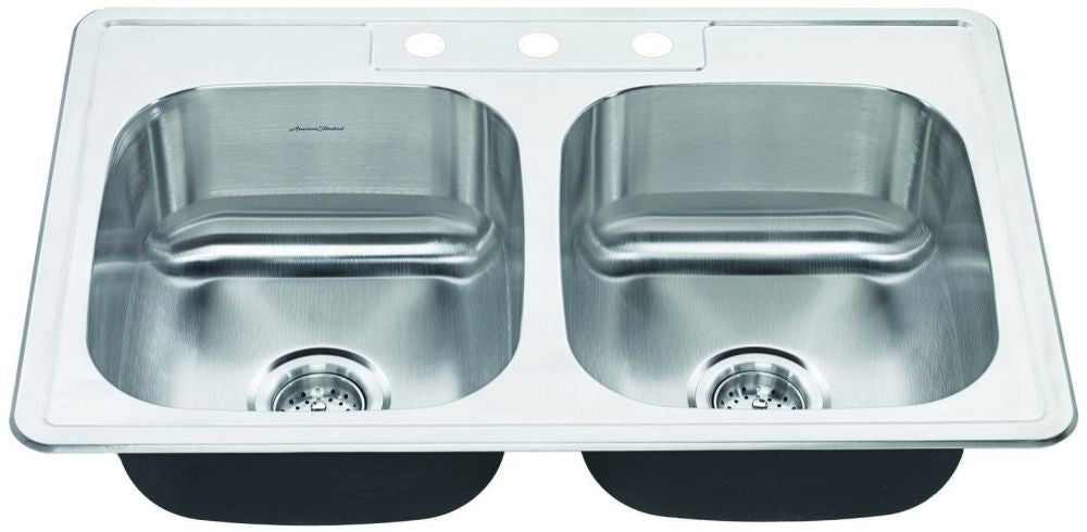 American Standard 20DB.8332283S.075 Colony® 32-15/16 x 21-15/16 in. 3 Hole Stainless Steel Double Bowl Drop-in Kitchen Sink