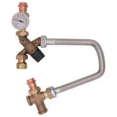 Caleffi 520516AX TankMixer 3-Way Mixing Valve 3/4 FNPT tank 18 flex hose cross 3/4 press system gauge