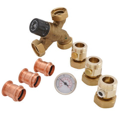 Caleffi 520616AC AngleMix 3-Way Mixing Valve 1 Press Union Check Valves