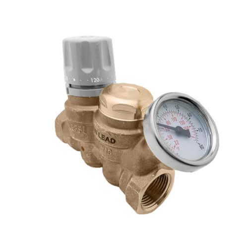 Caleffi 116141AC ThermoSetter Adjustable Thermal Balancing Valve 1/2 FNPT w/ Check Valve & Pressure Gauge