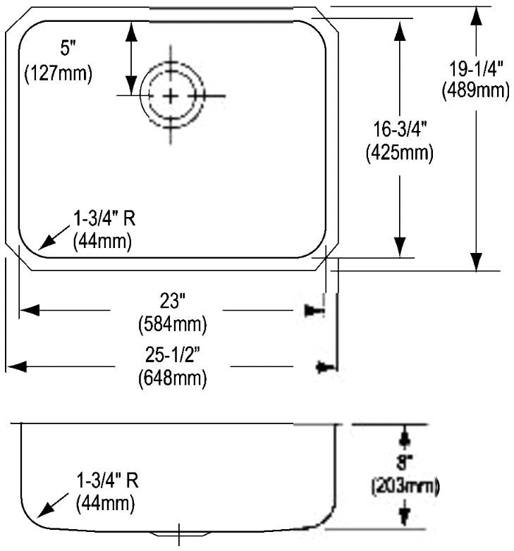 Elkay ELUH2317 Elkay Manufacturing ELUH2317 Lustertone Classic Stainless Steel 25-1/2 x 19-1/4 x 8 Single Bowl Undermount Sink