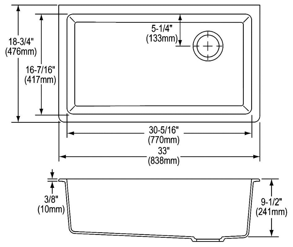 Elkay ELGU13322MC0 Quartz Classic 33 x 18-3/4 x 9-1/2 Single Bowl Undermount Sink Mocha