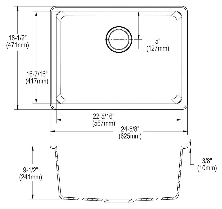 Elkay ELGU2522MC0 Quartz Classic 24-5/8 x 18-1/2 x 9-1/2 Single Bowl Undermount Sink Mocha