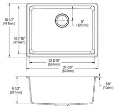 Elkay ELGU2522MC0 Quartz Classic 24-5/8 x 18-1/2 x 9-1/2 Single Bowl Undermount Sink Mocha