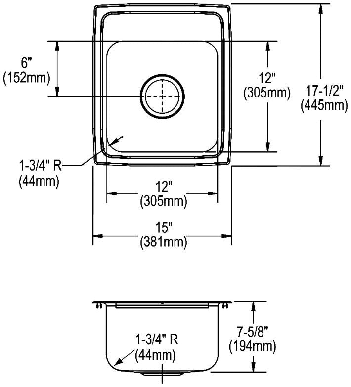 Elkay LR15173 Lustertone Classic Stainless Steel Drop-In Sink 15 x 17-1/2 x 7-5/8