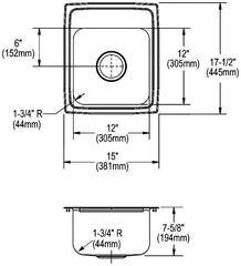 Elkay LR15173 Lustertone Classic Stainless Steel Drop-In Sink 15 x 17-1/2 x 7-5/8