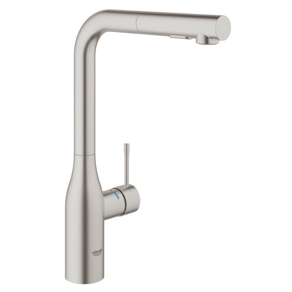 GROHE 30271DC0 Essence Single Handle Pull Out Kitchen Faucet in SuperSteel Infinity