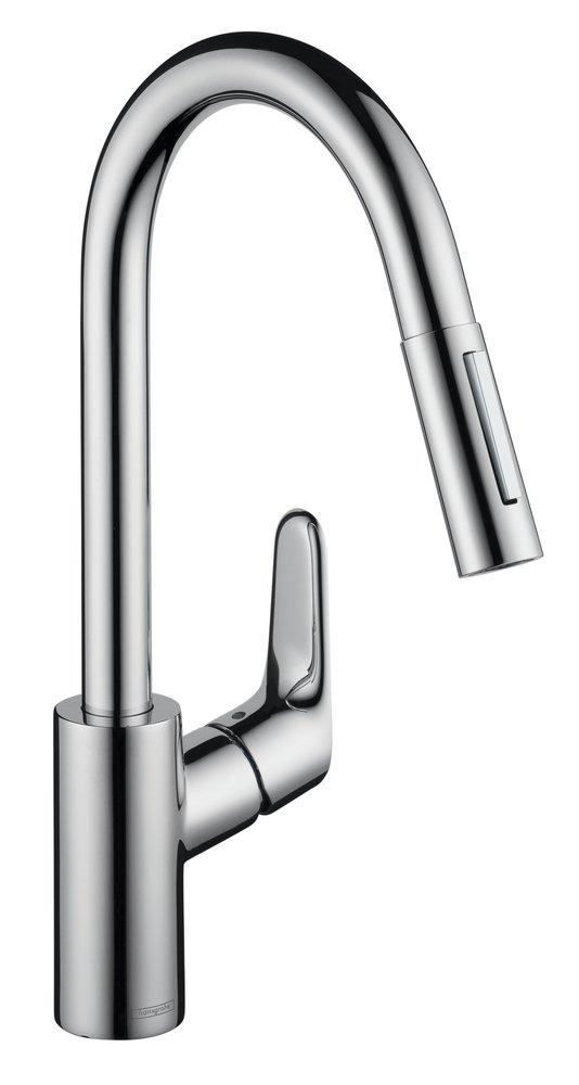 Hansgrohe 04505000 Focus Single Handle Pull Down Kitchen Faucet in Polished Chrome