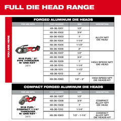 Milwaukee 48-36-1012 2 High Speed NPT Forged Aluminum Die Head