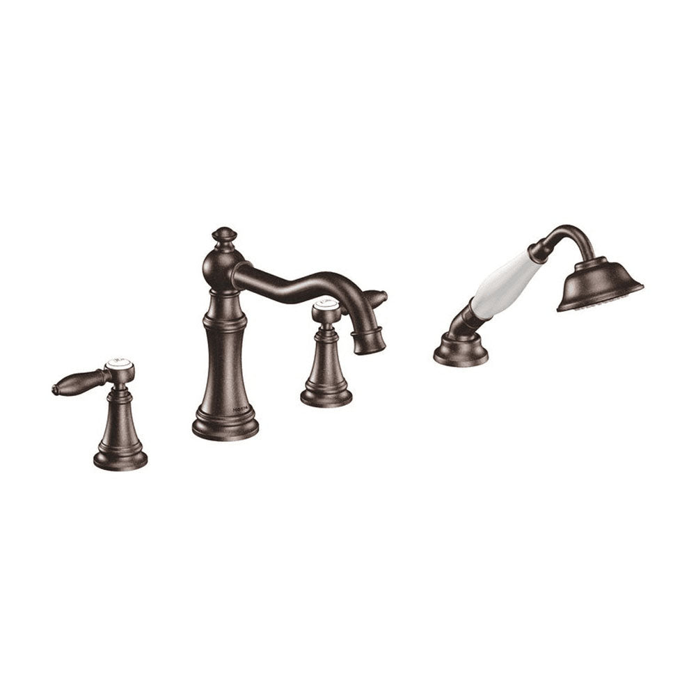 Moen TS21104ORB Weymouth 2-Handle Diverter Deck-Mount Roman Tub Faucet Includes Hand Shower in Oil Rubbed Bronze