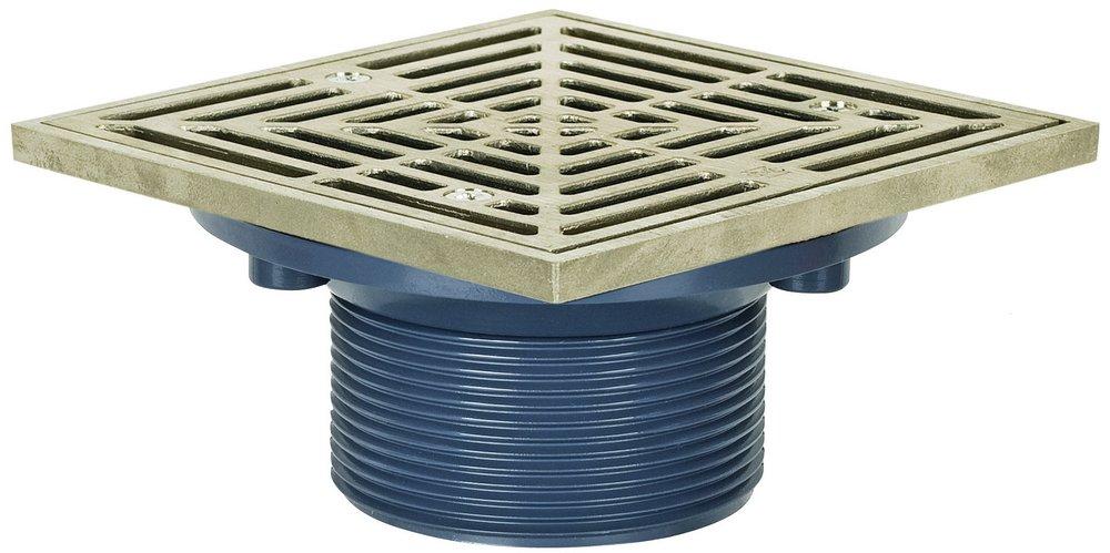 Sioux Chief 842-2LNQ 842 Series 2 in. MIPT Floor Drain with 4-1/2 in. Square Nickel Bronze Ring and Strainer