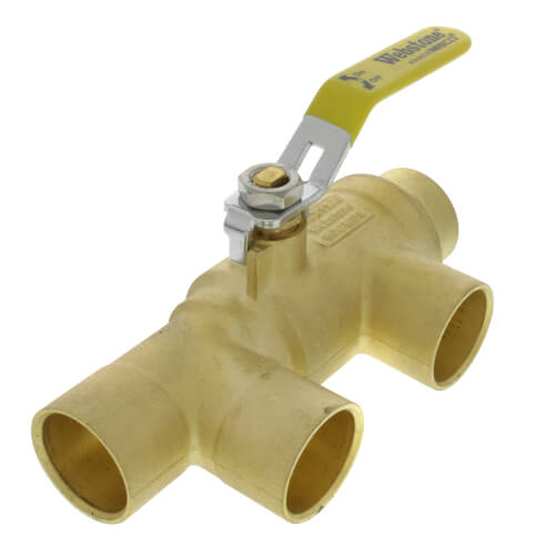 Webstone 58655 1-1/4 x 1-1/4 Pro-Pal Full Port Brass Ball Valve w/ Reversible Handle, Primary/Secondary Loop Purge Tee (600 WOG)