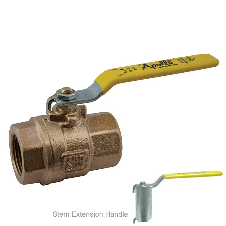 Apollo 77C10704A Ball Valve 77C-100A Bronze 1-1/2 Inch FNPT 2-Piece Full Port 2-1/4 Inch Locking Stem Extension