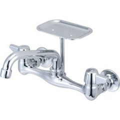 Central Brass 0048UAP Kitchen Faucet Wall Mount with Soap Dish 8 Inch Spread 2 Lever ADA Polished Chrome