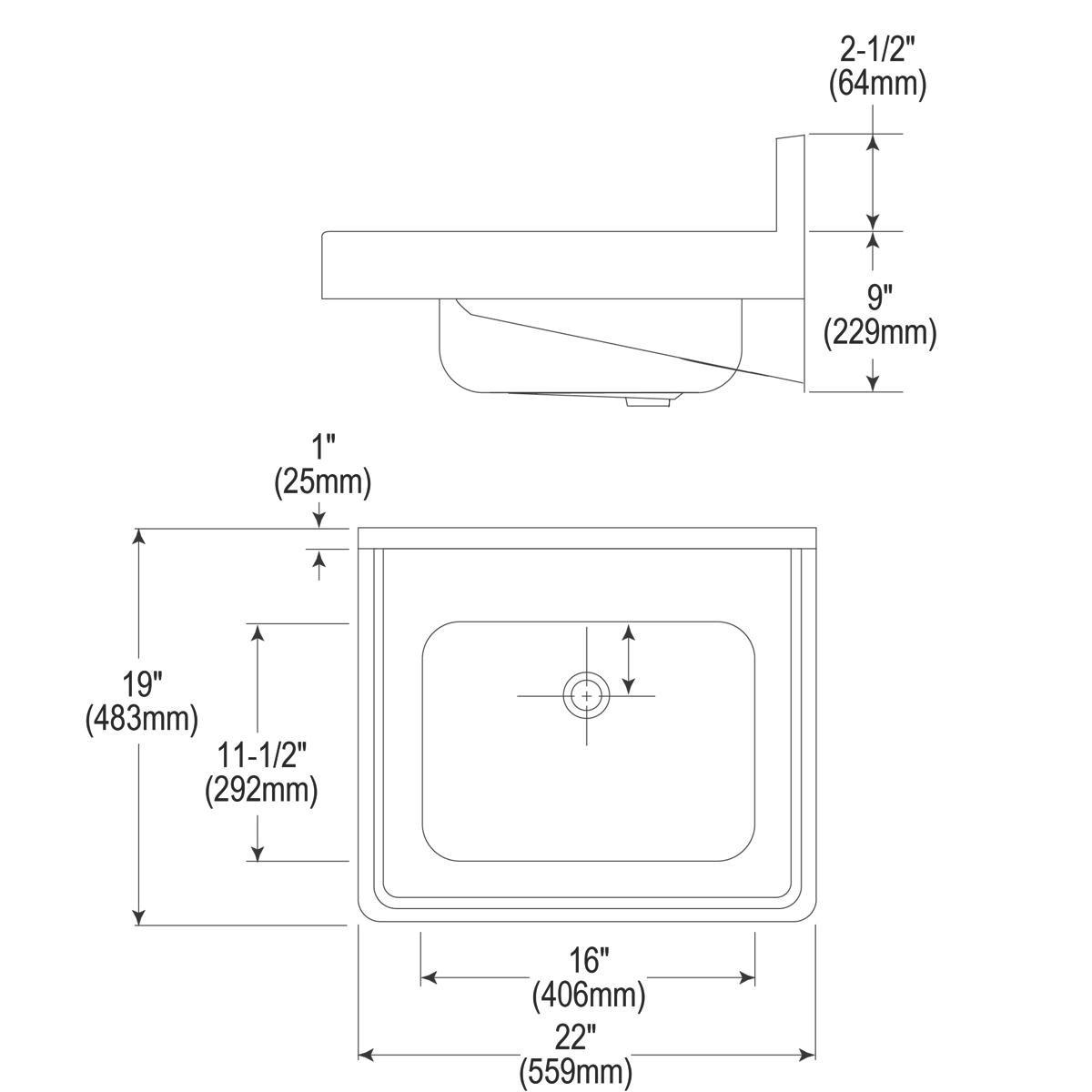 Elkay ELV22191 Lavatory Sink Wall Mount 22 x 19 Inch 8 Inch Spread Rectangle ADA Satin