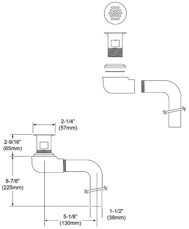 Elkay LKAD174 Drain Outlet Fitting 1-1/2 or 1-5/8 Inch Chrome Plated Brass Perforated Grid