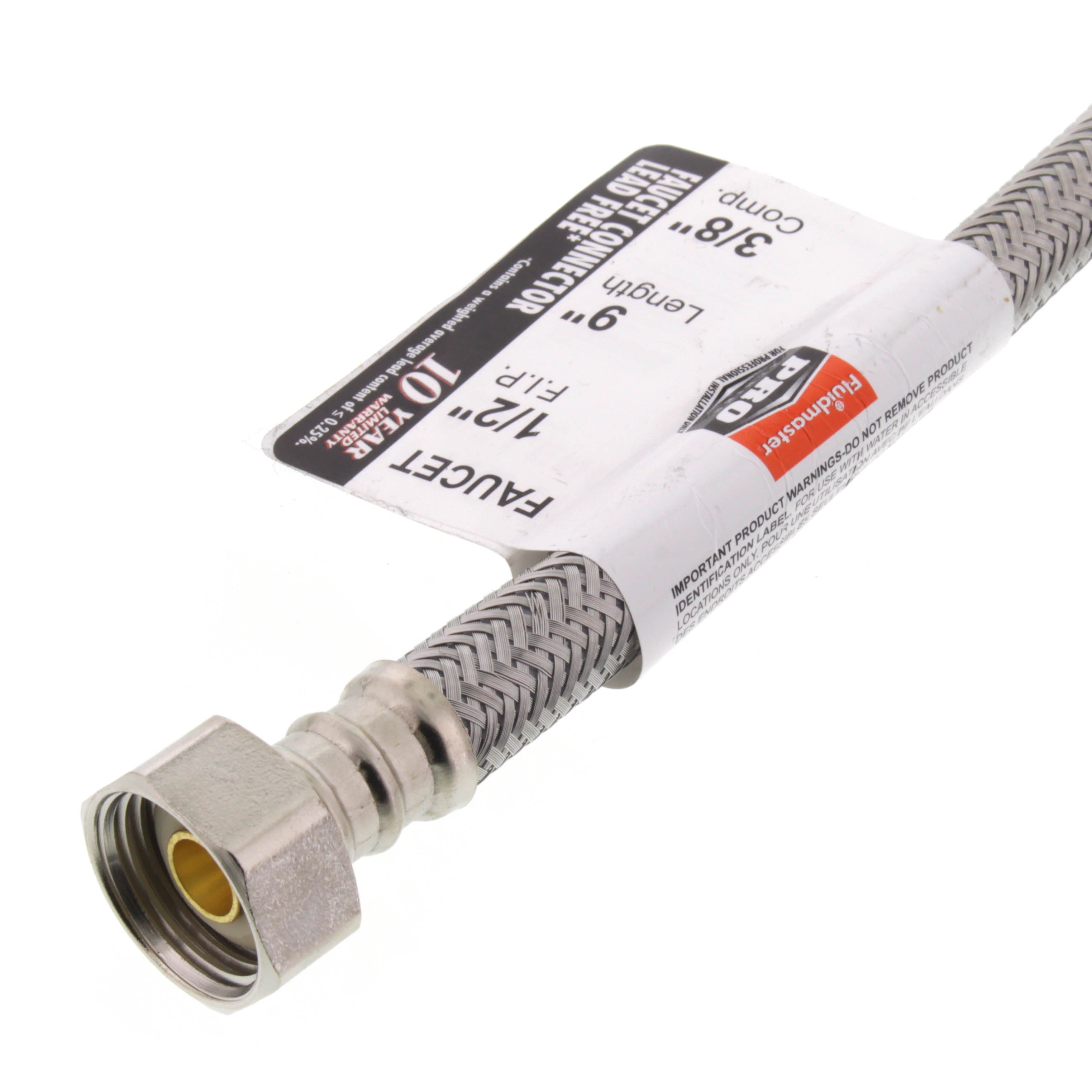 Fluidmaster PRO1F09 Pro Series 3/8 in x 1/2 in x 9 in Braided Stainless Sink Flexible Water Connector