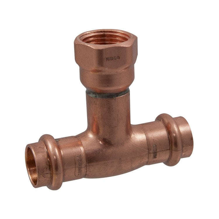 Nibco PC612-212X212X34 Reducing Tee 2-1/2 x 2-1/2 x 3/4 Inch Wrot Copper Press x Press x Female