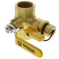 Webstone 40615 Ball Valve Pro-Pal Brass 1-1/4 Iron Pipe Size with Drain PTFE Full Port Reversible Handle