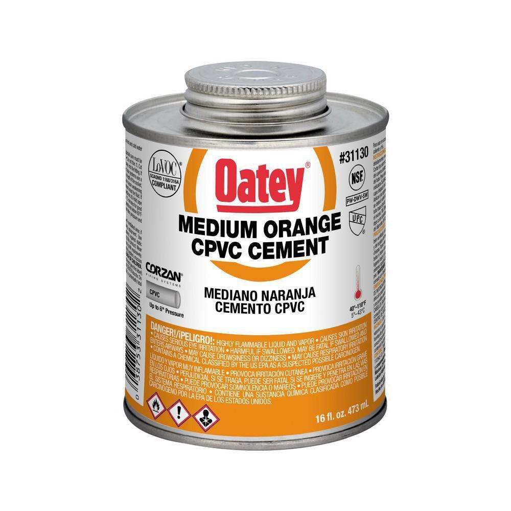 Oatey 31130 16 Oz Plastic Orange Pipe Cement