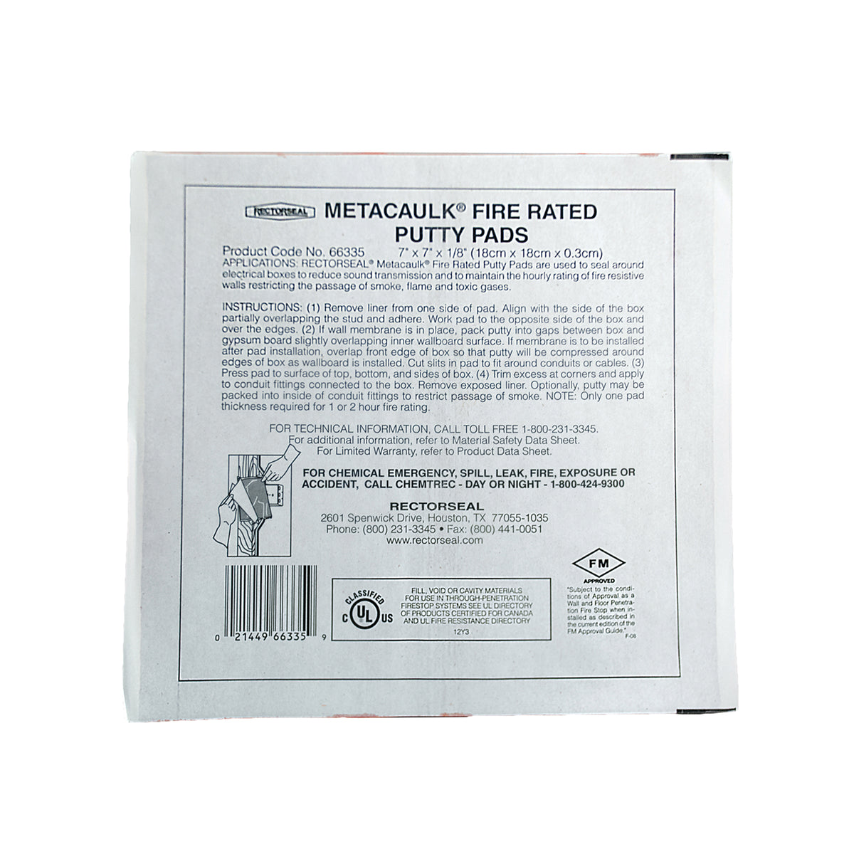 Rectorseal 66335 Metacaulk 7X7 Putty Pad Up to 3 hr Fire Rating