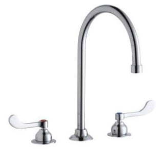 Elkay LK800GN08T4 Commercial Faucet Deck Mount 8 Inch Spread 2 4 Inch Wrist Blade ADA Chrome 8 Inch Gooseneck Length