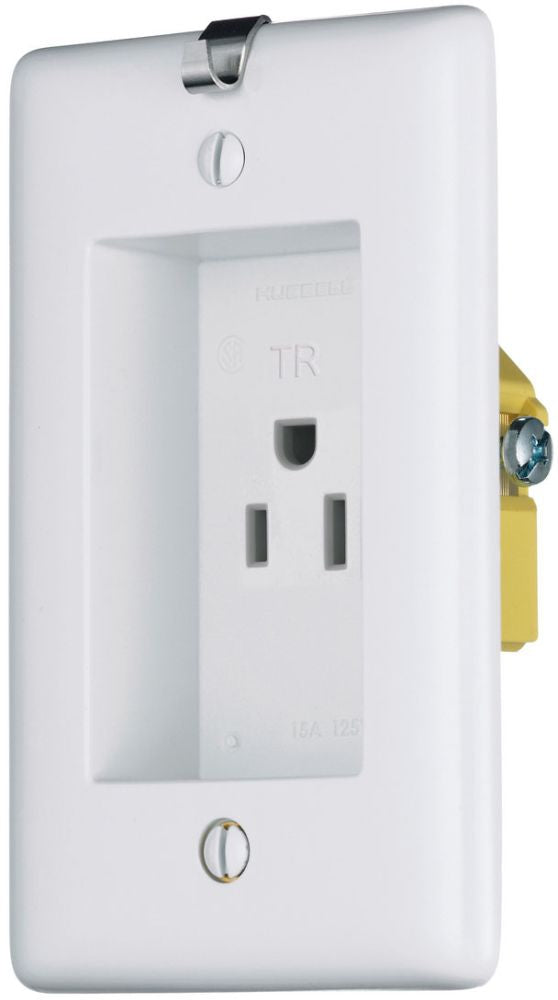 Hubbell RR151CHWTR Clock Hanger Receptacle 15A 125V TR WH