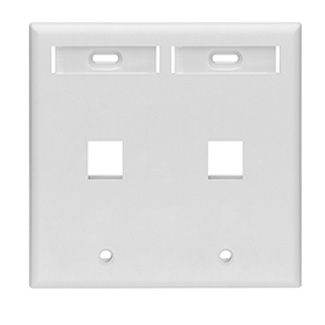 Leviton 42080-2WP Dual-Gang QuickPort Wall Plate With ID Windows 2-Port White