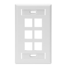 Leviton 42080-6WS QuickPort Wall Plate With ID Window, Single Gang, 6-Port, White