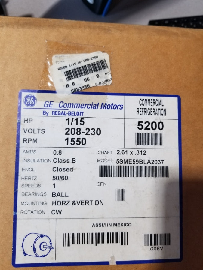 MARS 05200 ECM Motor, 1/15 hp 3.3 208-230V CW TENV Arktic 59 Ref Fan