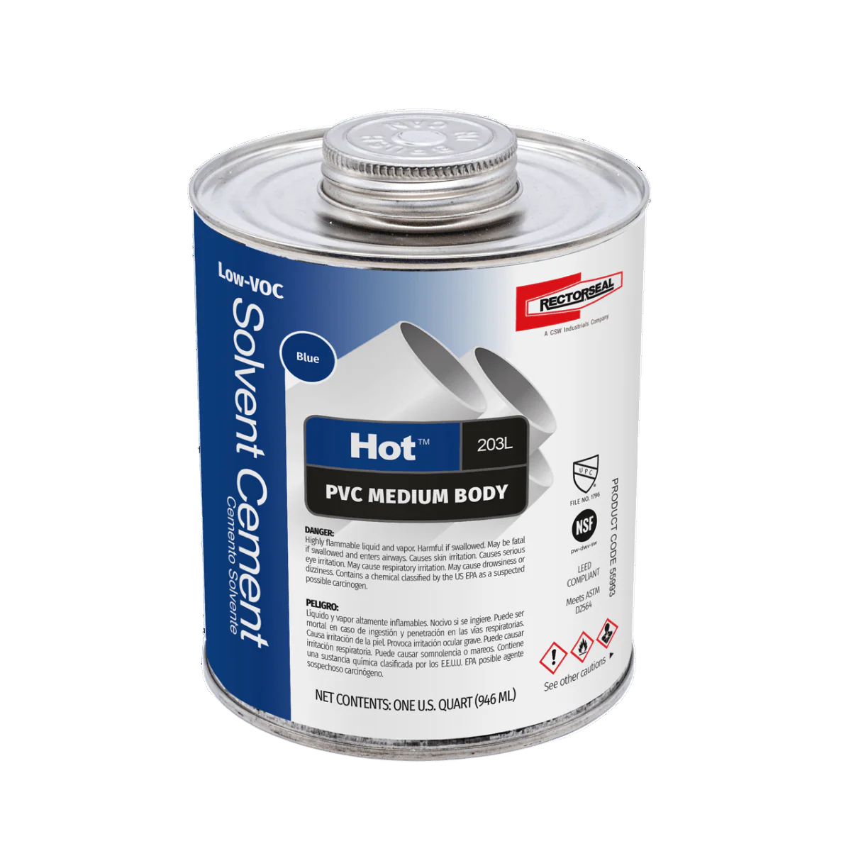 Rectorseal 55993 Medium PVC Solvent Cement 1 Quart Hot 203L