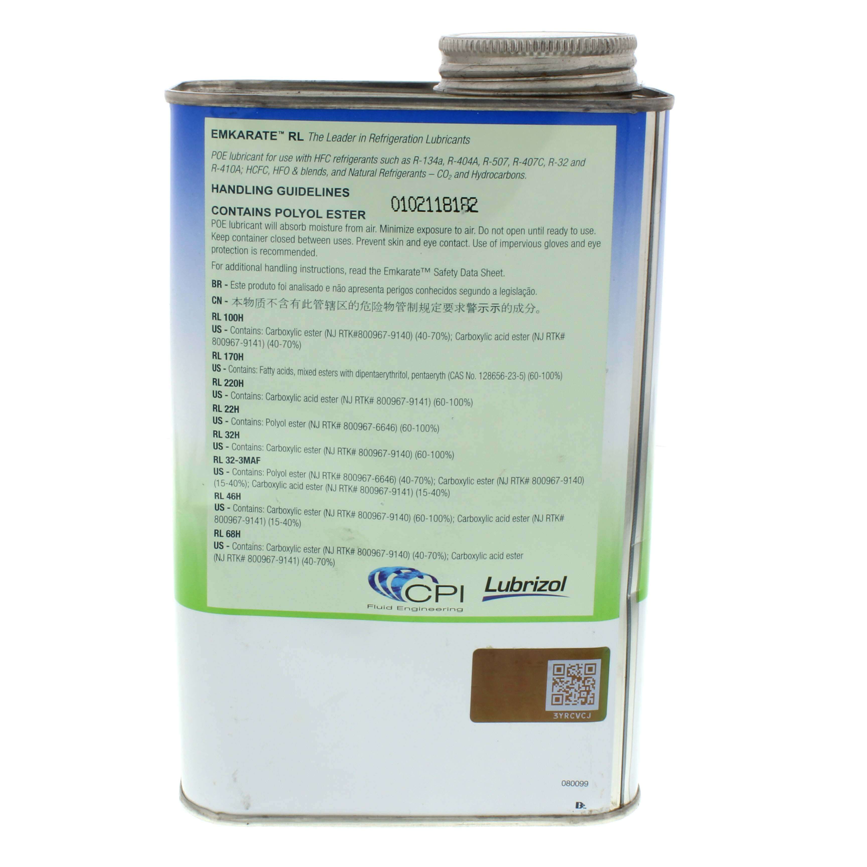 NU-CALGON Nu-Calgon 4316-44 Emkarate RL68H Refrigeration Oil 1qt