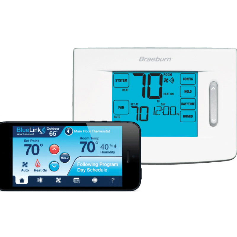 Braeburn 7320 BlueLink Smart Wi-Fi Universal Programmable Thermostat 24 VAC 3 Heat/2 Cool