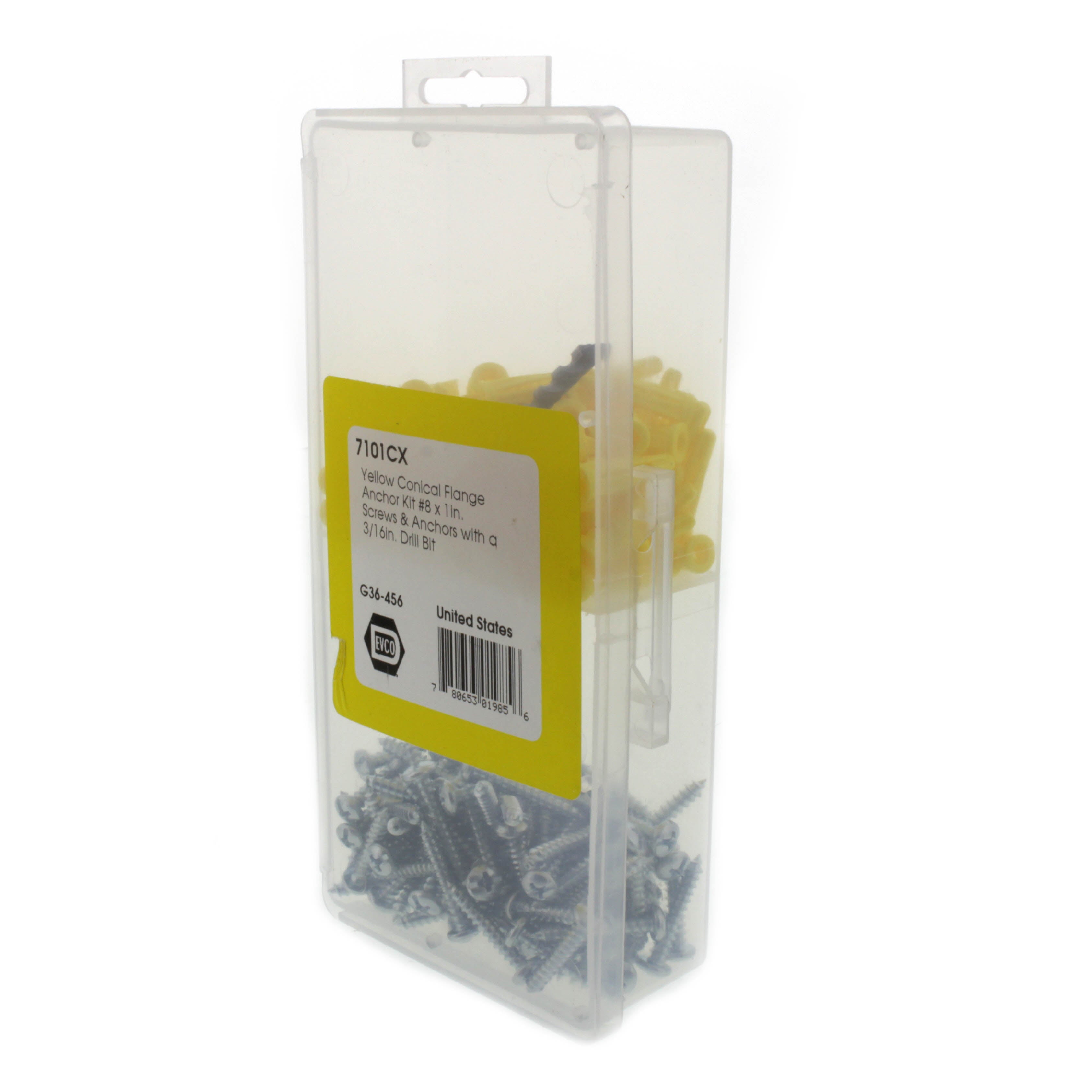 DiversiTech 7101CX Yellow Conical Flange Anchor Kit #8 x 1 Screws & Anchors with a 3/16 Drill Bit