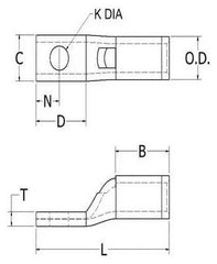 Burndy YA8CLNT6 8 AWG CU One Hole #6 Standard Barrel Inspection Window Narrow Tongue Internal Chamfer Tin Plated UL/CSA 90C Up to 35kV RED Color Code 49 Die Index