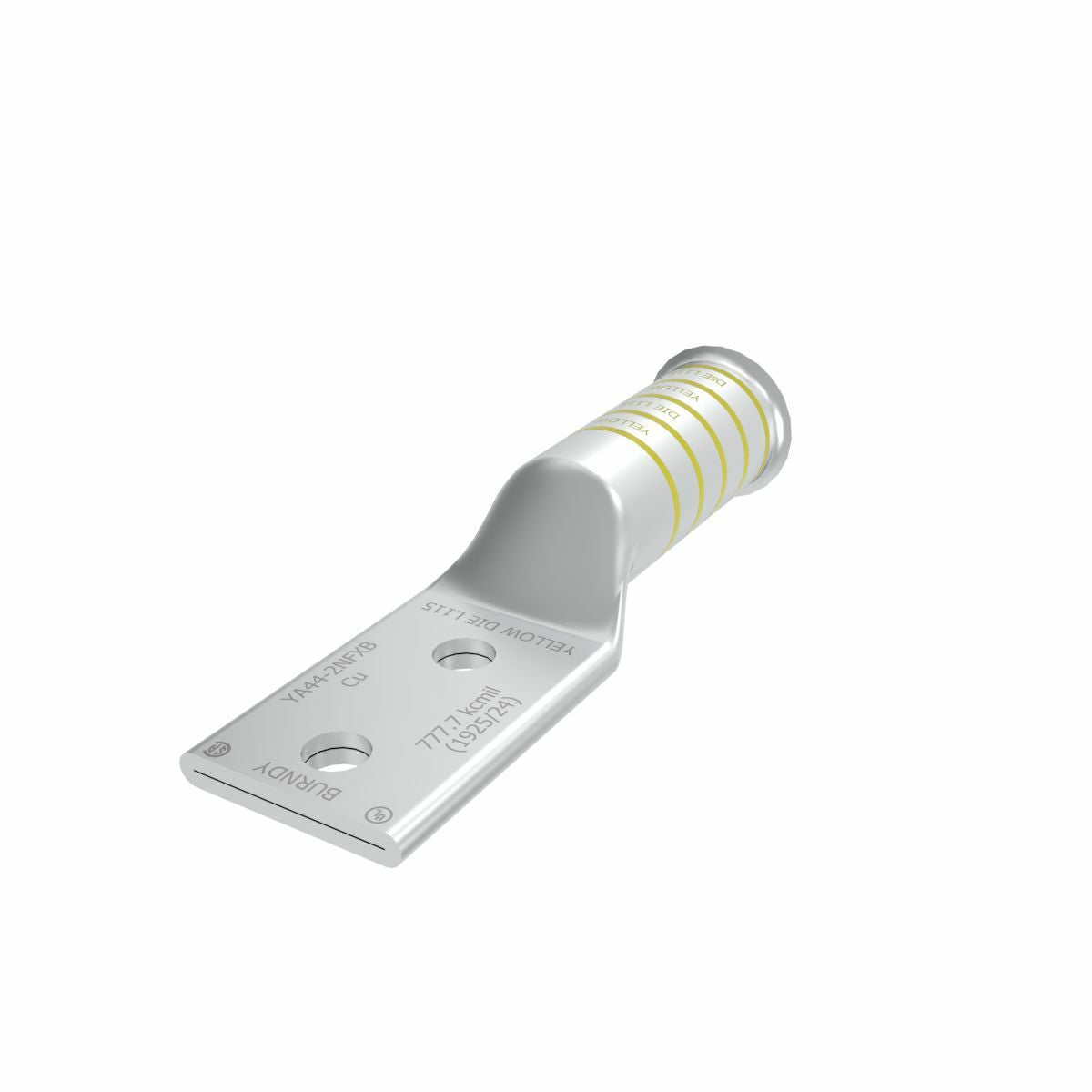 BURNDY YA442NFXB 750 kcmil G,H,777 DLO CU, Two Hole, 1/2 Stud Size, 1-3/4 Hole Spacing, Long Barrel, Bell End, Tin Plated, UL/CSA, 90?C, Up to 35kV, Yellow Color Code, L115 Die Index