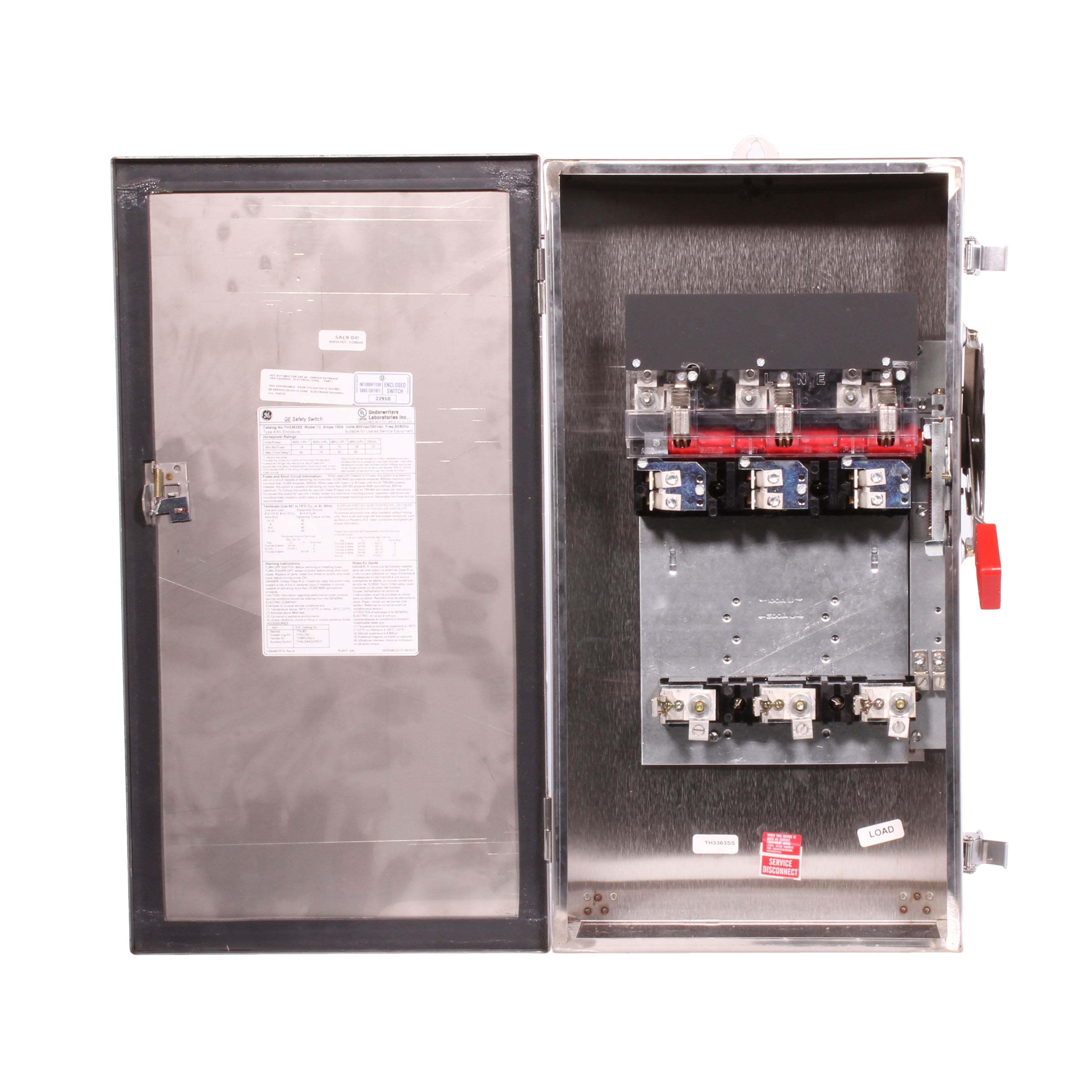 General Electric TH3363SS Spec-Setter Fused Heavy Duty Safety Switch, 600 VAC, 100 A, 30 hp, 3 Poles