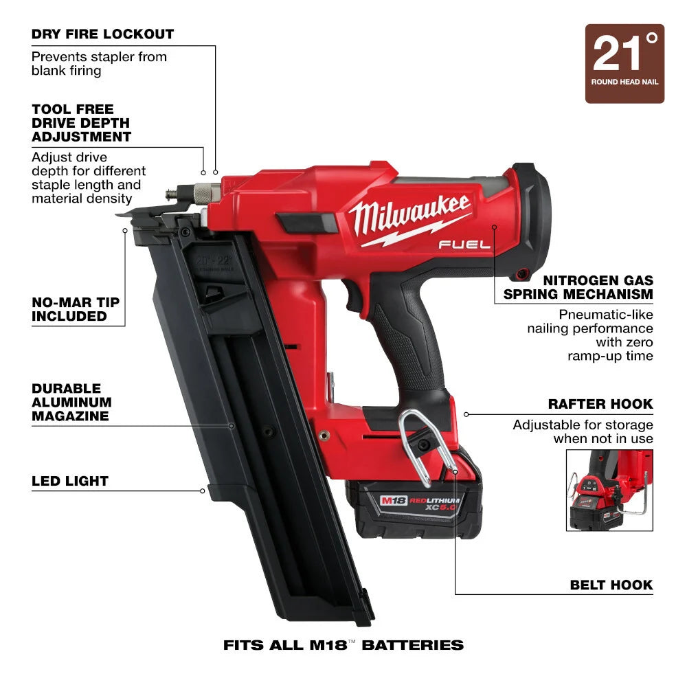 Milwaukee 274421 M18 FUEL 21 Degree Framing Nailer Kit