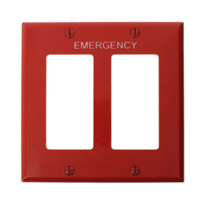 Leviton 80409-REW Two Gang Nylon Decora Wallplate Hot Stamped Emergency Red