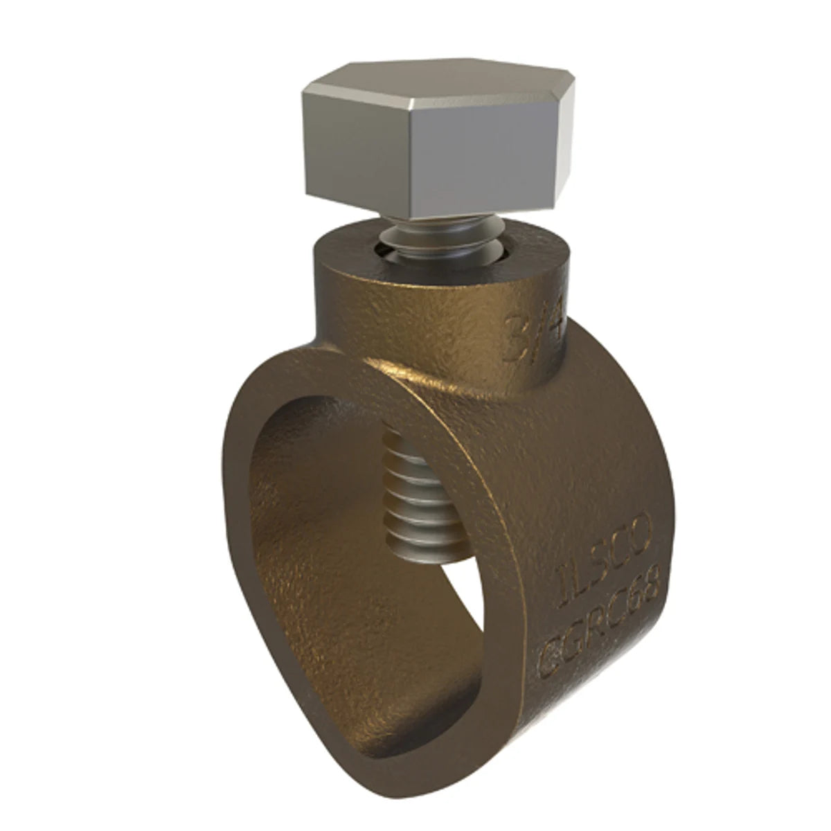 ILSCO CGRC-68 Permaground Bronze Ground Rod Clamp, Conductor Range 2-10, Ground Rod Size 3/4in, Rebar Size #6, UL