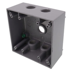 Red Dot 2IH5-1 Two Gang Universal Weatherproof Box, 31 Cubic Inches, Hub Size 1/2 Inch, 5 Outlets with 2 on Top and Bottom and 1 on Back