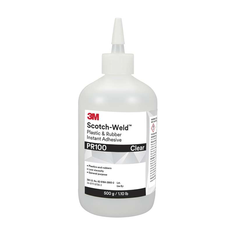 3M 7100039200 Scotch-Weld Plastic & Rubber Instant Adhesive PR100 Clear 500 Gram Bottle 1/case